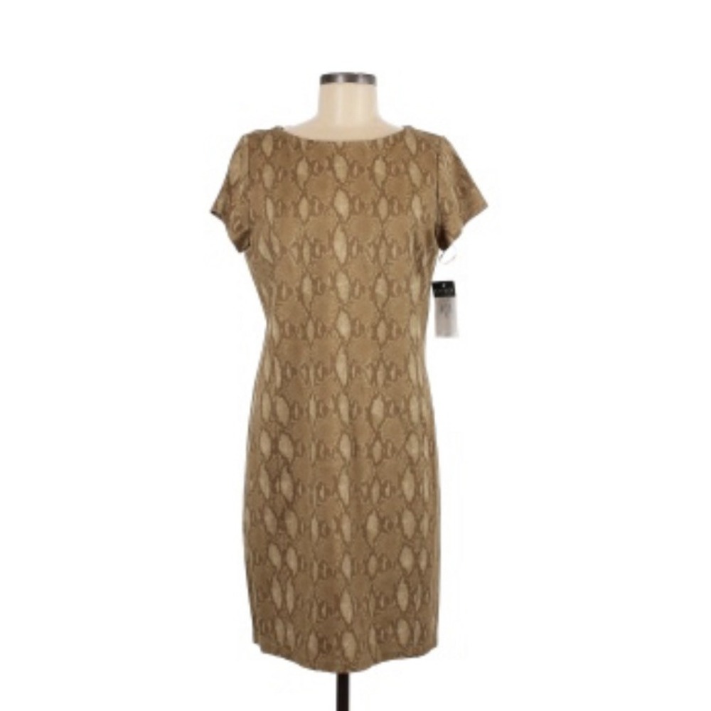 NWT Lauren Ralph Lauren Womens Brown Tan Snakeskin Print Ponte Shift Dress Sz 2X
